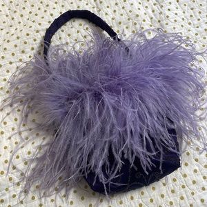 Genuine Ostrich Feather Purple Beaded Purse